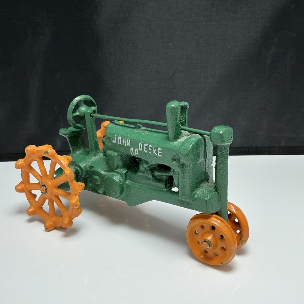 Vintage 8" John Deere OP Cast Iron Green and Yellow Toy Tractor
